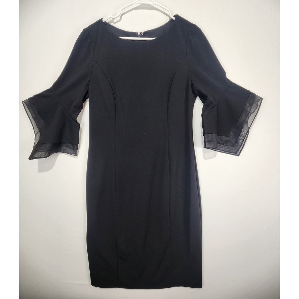 Adrianna Papell Women's Stretch‎ Knit Crepe Sheath With Bell Cuffs Black Dress
